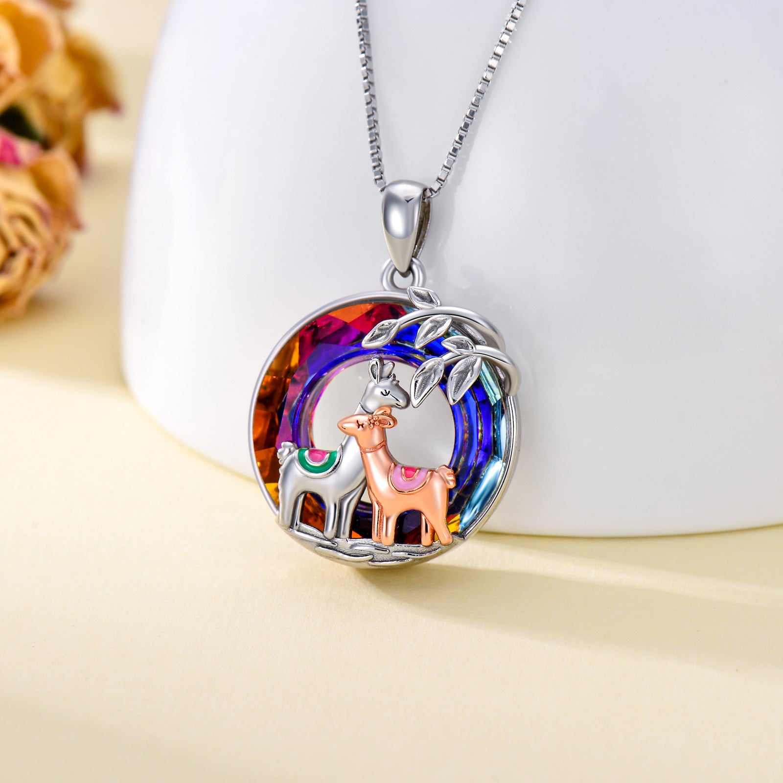 Sterling Silver Two-tone Llama Crystal Pendant Necklace