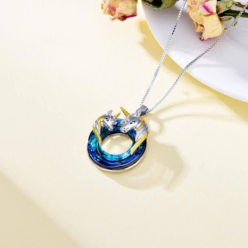 Sterling Silver Two-tone Unicorn Crystal Pendant Necklace