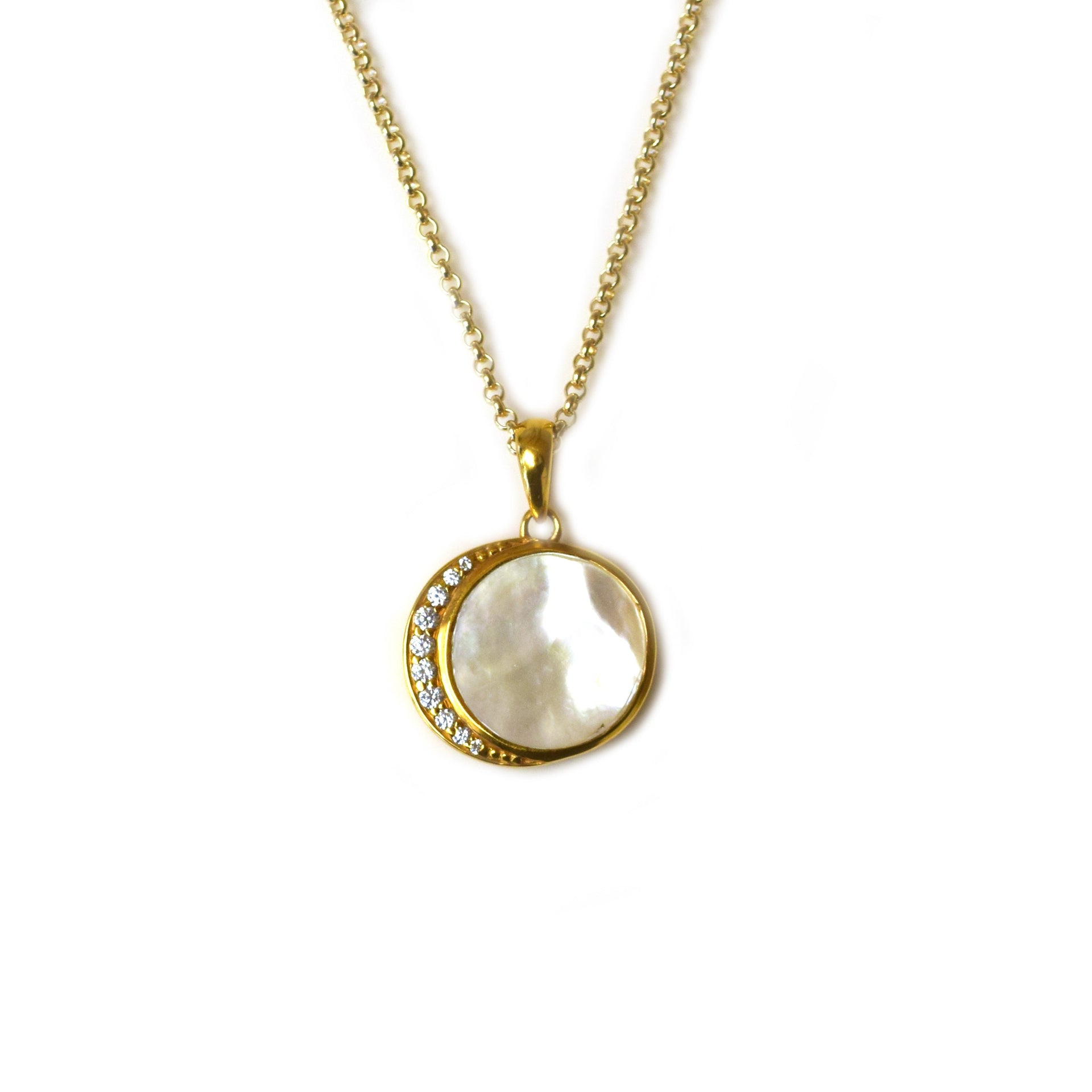 Mother Of Pearl & Diamond Moon Phase Pendant