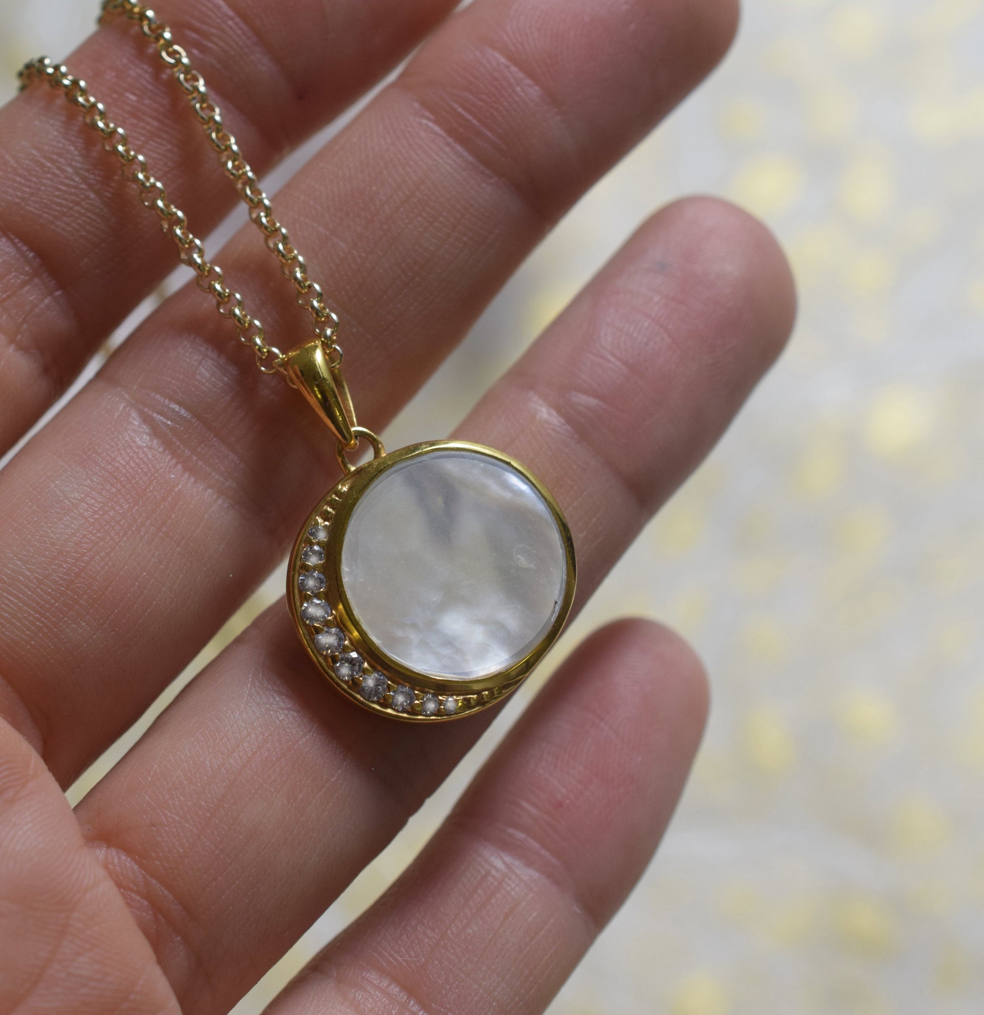Mother Of Pearl & Diamond Moon Phase Pendant