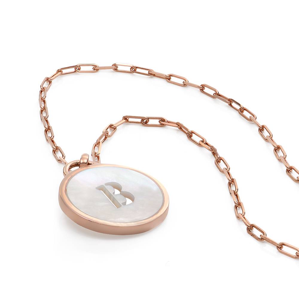 Mother of Pearl Initial Cutout Necklace in 18K Rose Gold Plating