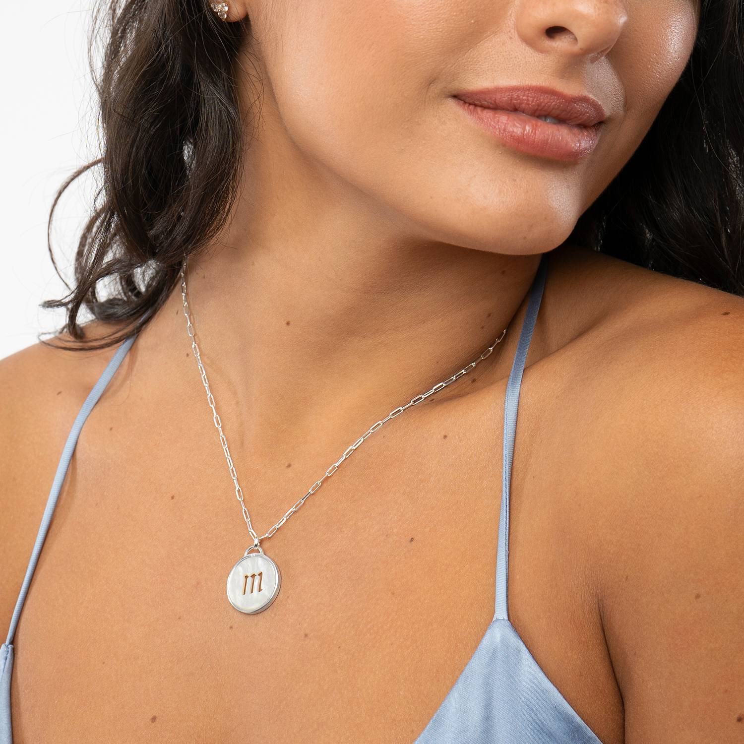 Mother of Pearl Initial Cutout Necklace in Sterling Silver