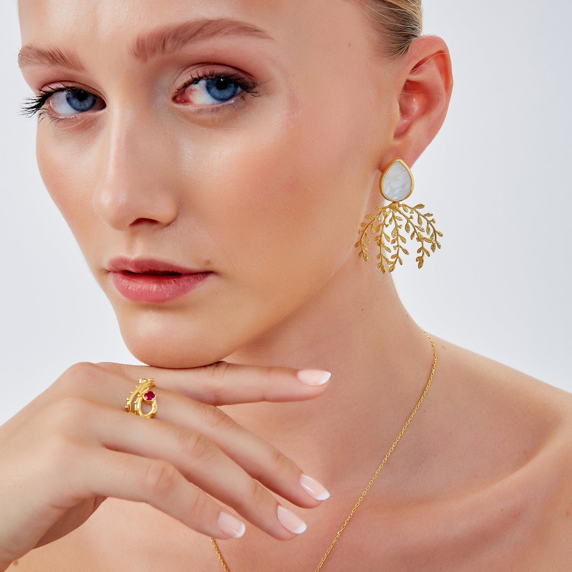 Mother Of Pearl Olive Branch Sterling Silver Statement Earring