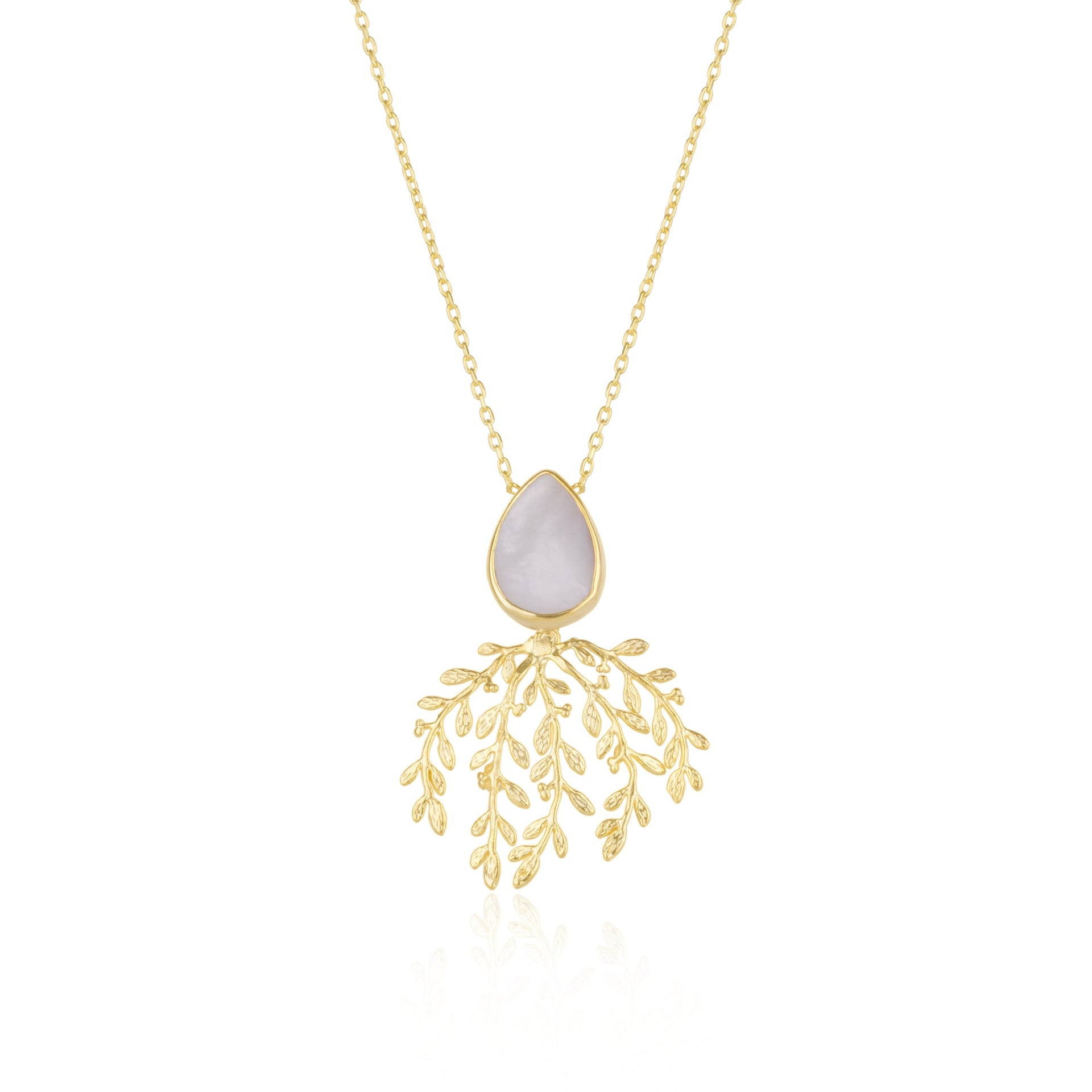 Mother Of Pearl Olive Branch Sterling Silver Necklace