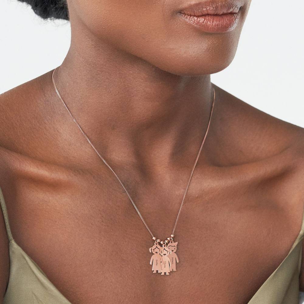 Mom Birthday Gifts - Mother's Necklace with Engraved Children Charms - Rose Gold Plated - Mom Necklace With Kid's Names