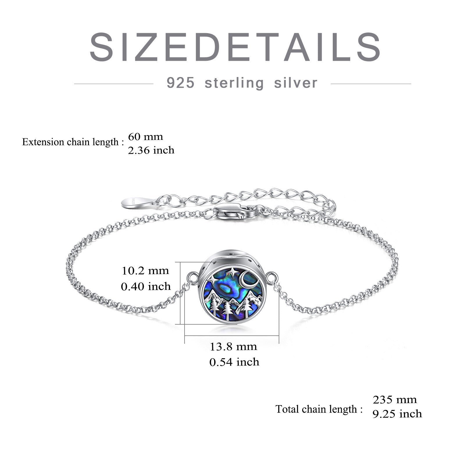 Sterling Silver Abalone Shell Mountain Range Urn Bracelet For Ashes For Women
