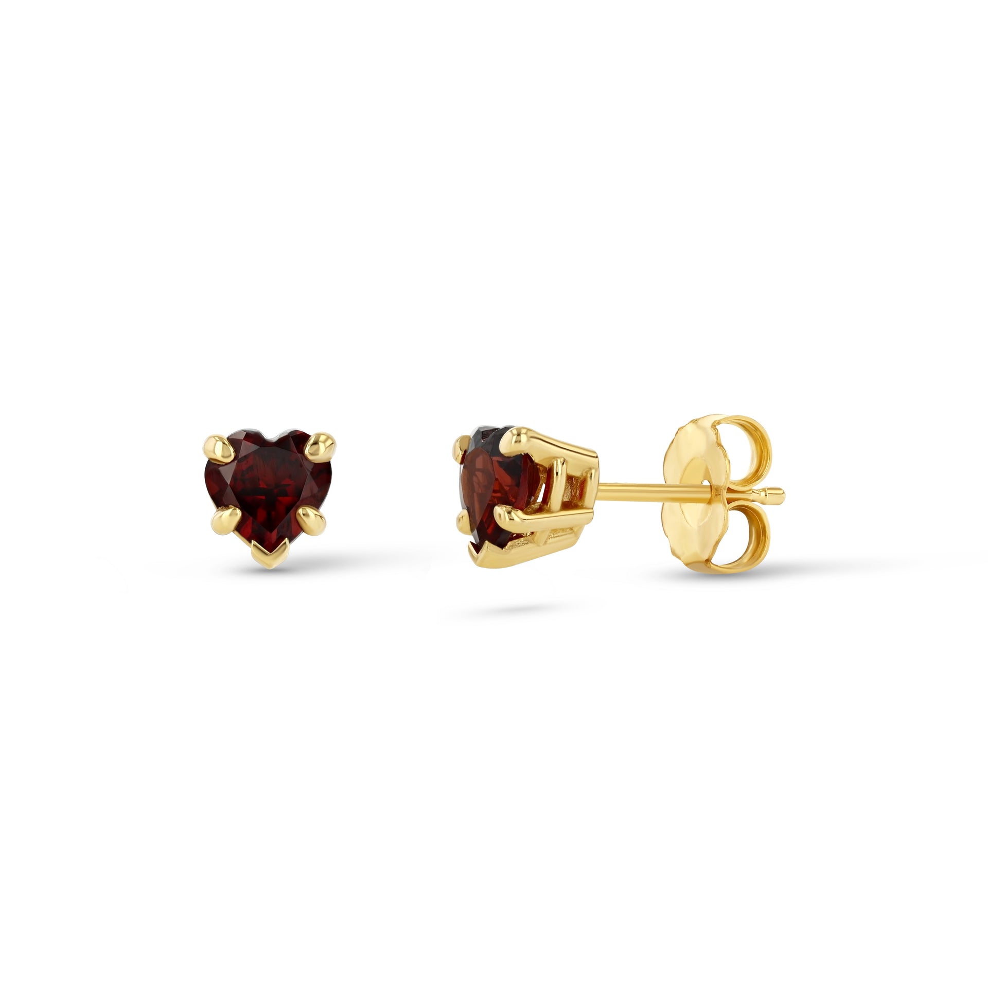 Garnet Heart Stud Earrings