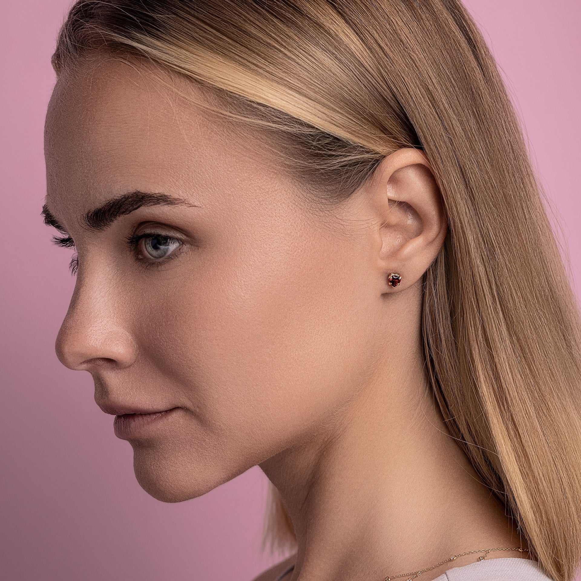 Garnet Heart Stud Earrings
