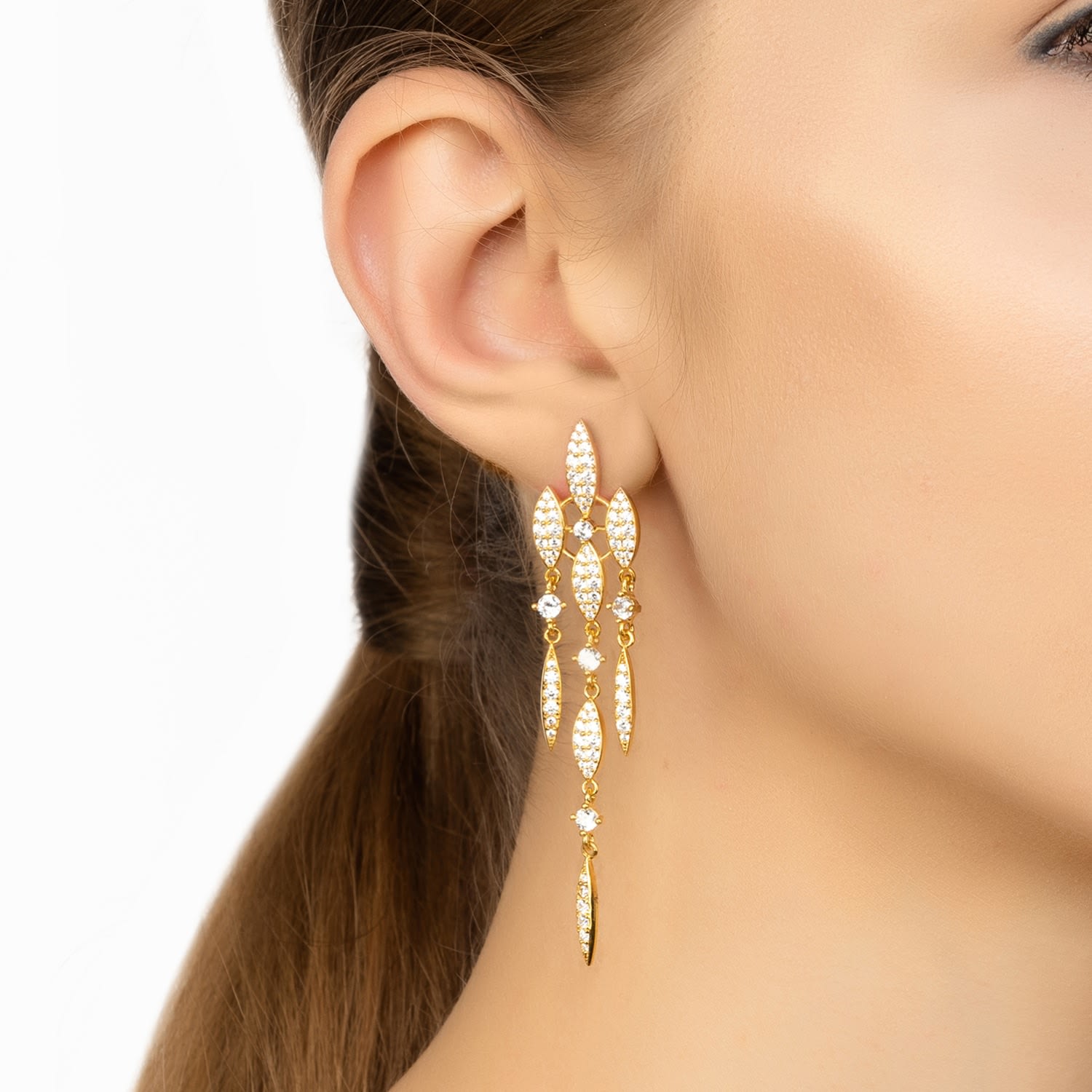 Valencia Statement Drop Earring White Cz Gold