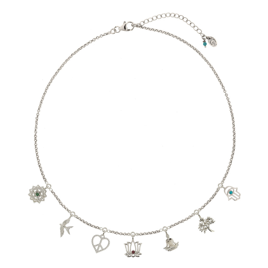 Peace, Love And Freedom Charm Silver Necklace