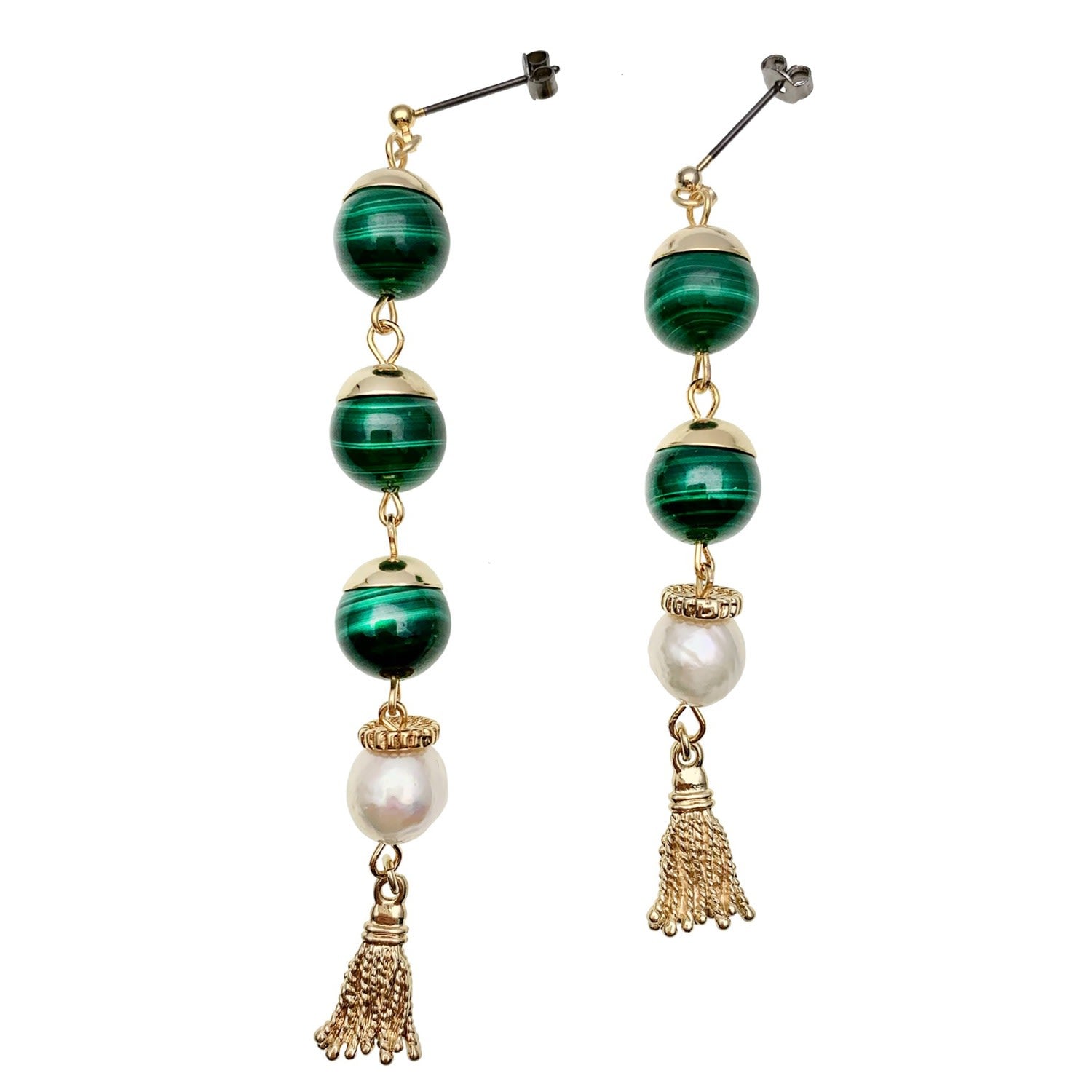 Round Malachite Elongated Earrings