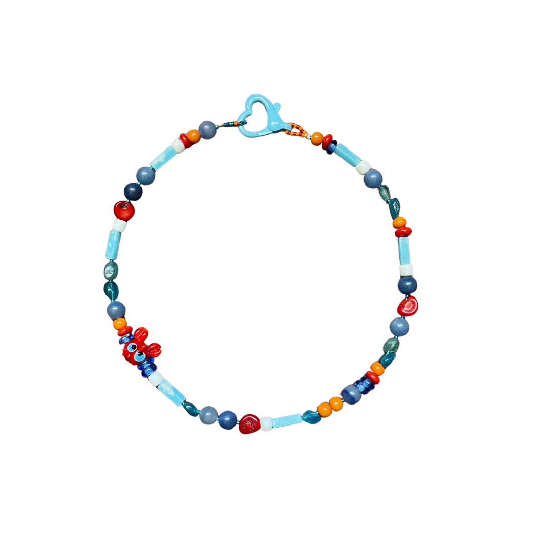 Miss Crab – Playful Murano Glass Crab Necklace With Gemstone Beads