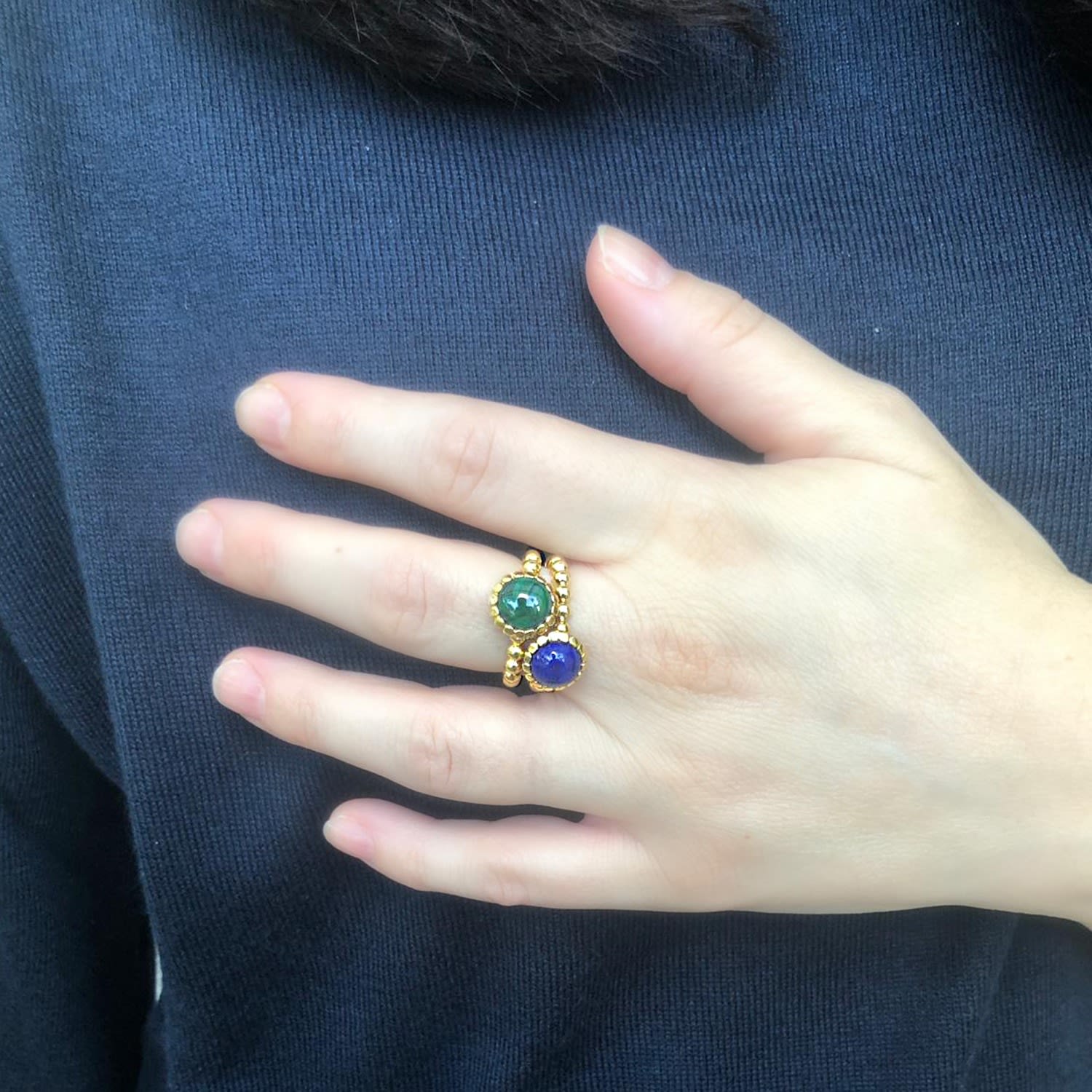 Malachite Beady Stacking Ring