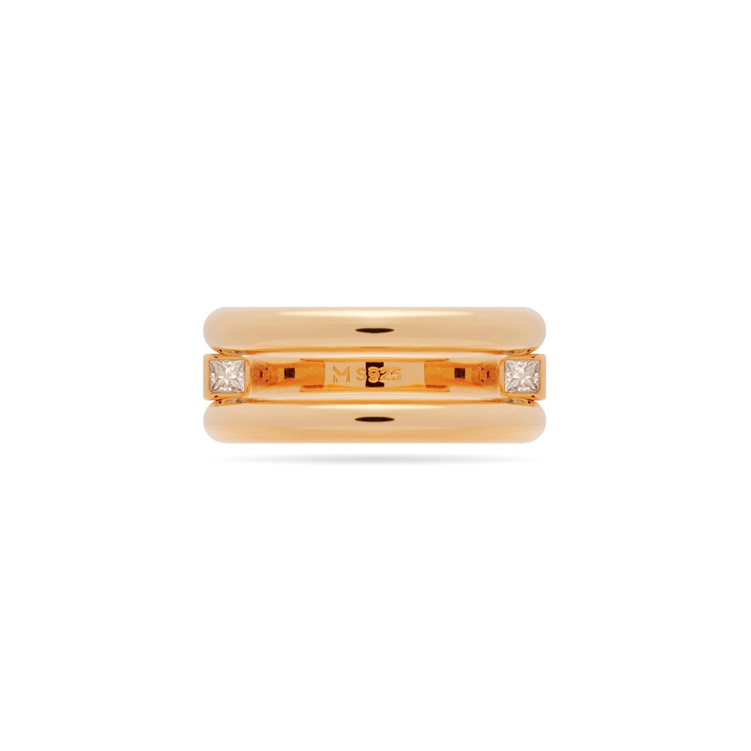 Round And Square Triple Band Convertible Ring With Cz - Rose Gold