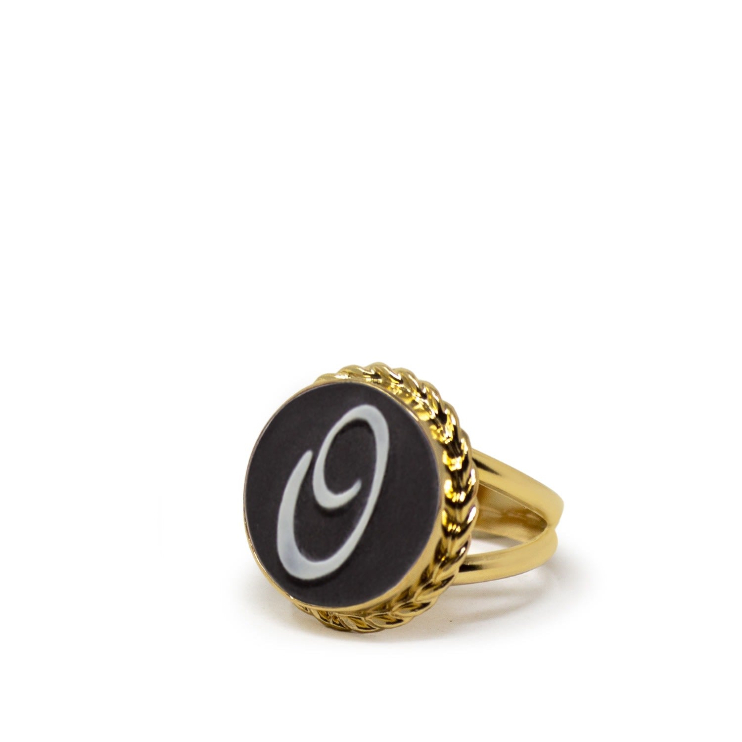 Gold Vermeil Black Cameo Ring Initial O