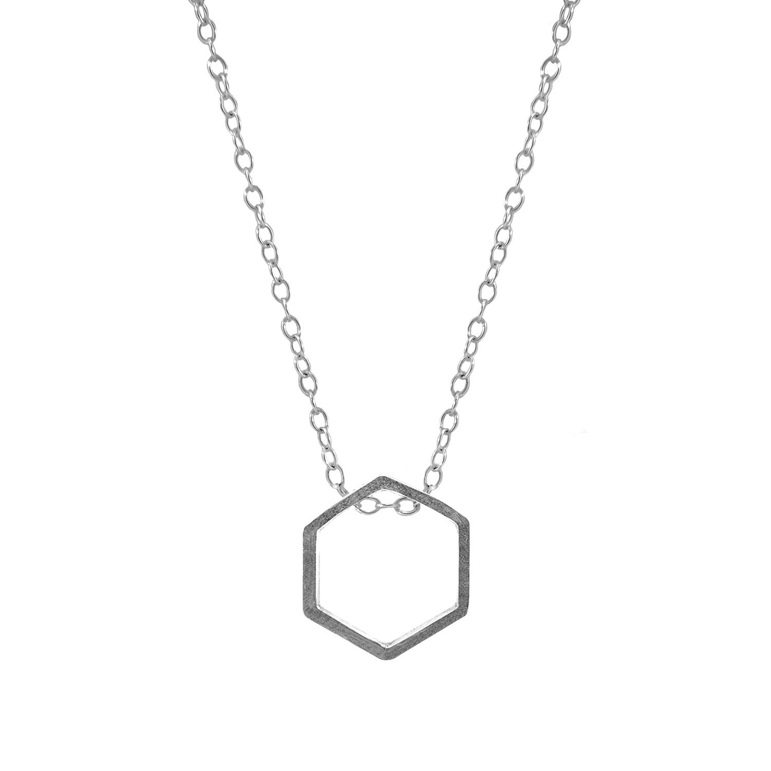 Lane Hexagonal Mini Geometric Silver Necklace Pendant