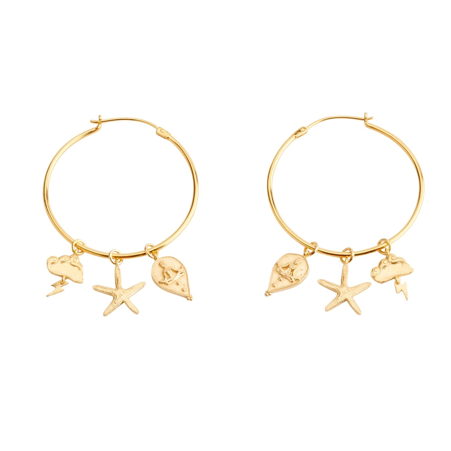 Multi Charm Hoop Earrings - Gold Plated