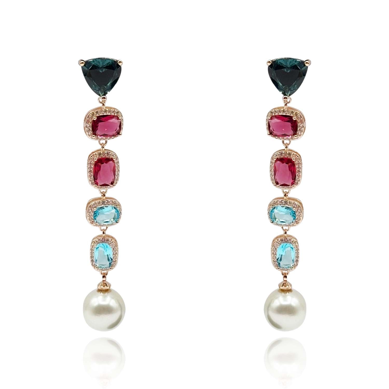 Multi Color And Pearl Drop Hanging Earrings