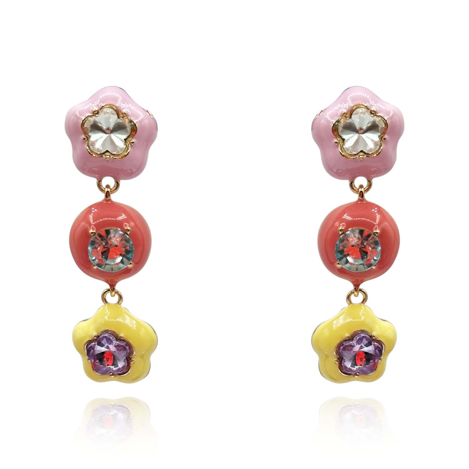 Multi Color Crystal And Enamel Drop Earrings
