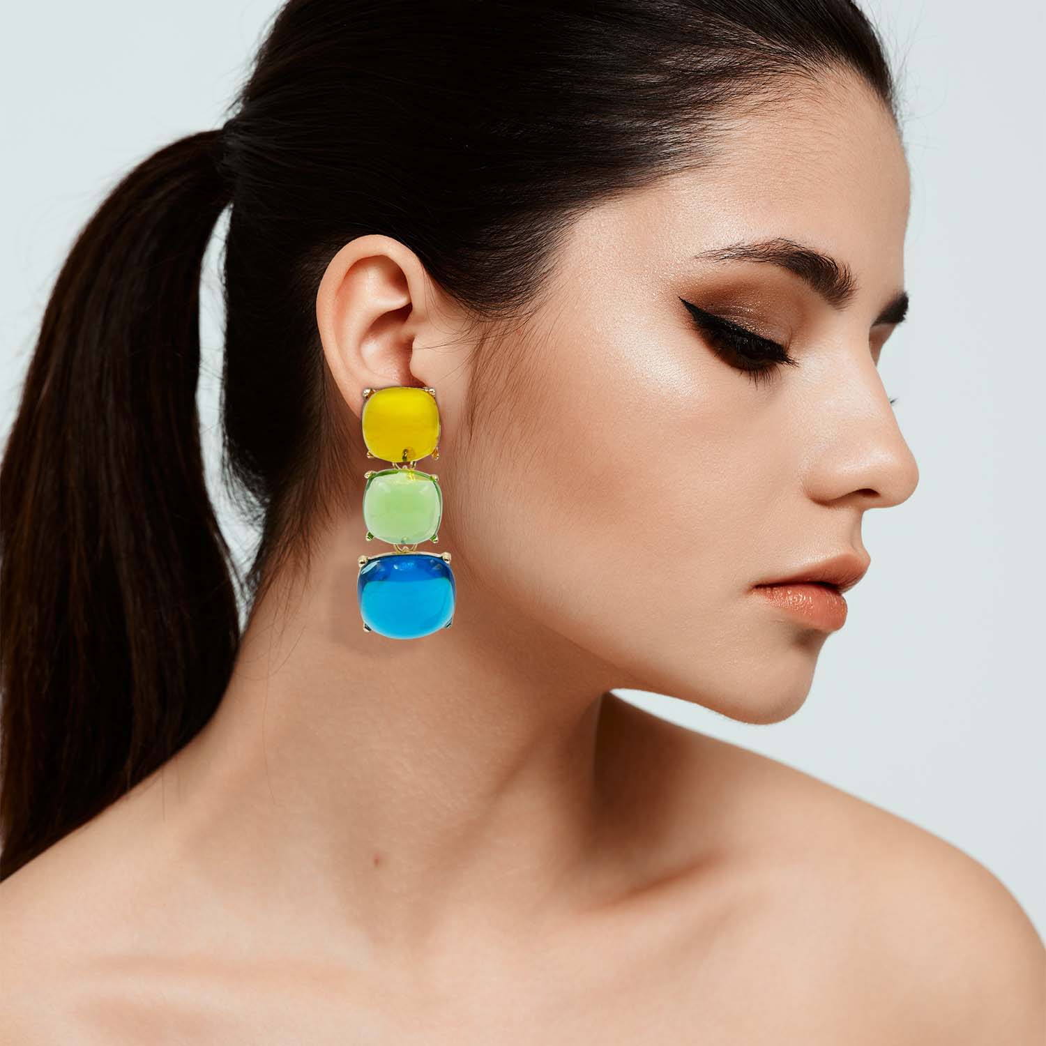 Multi Color Cushion Shaped Drop Earrings