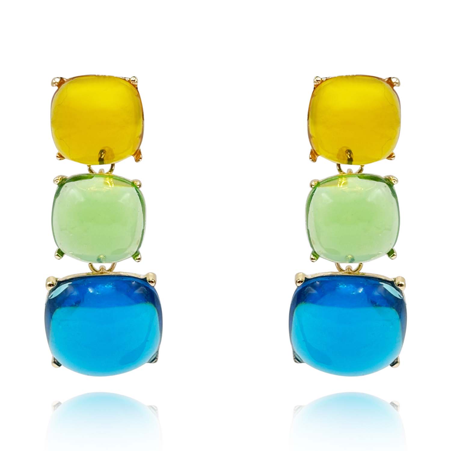 Multi Color Cushion Shaped Drop Earrings
