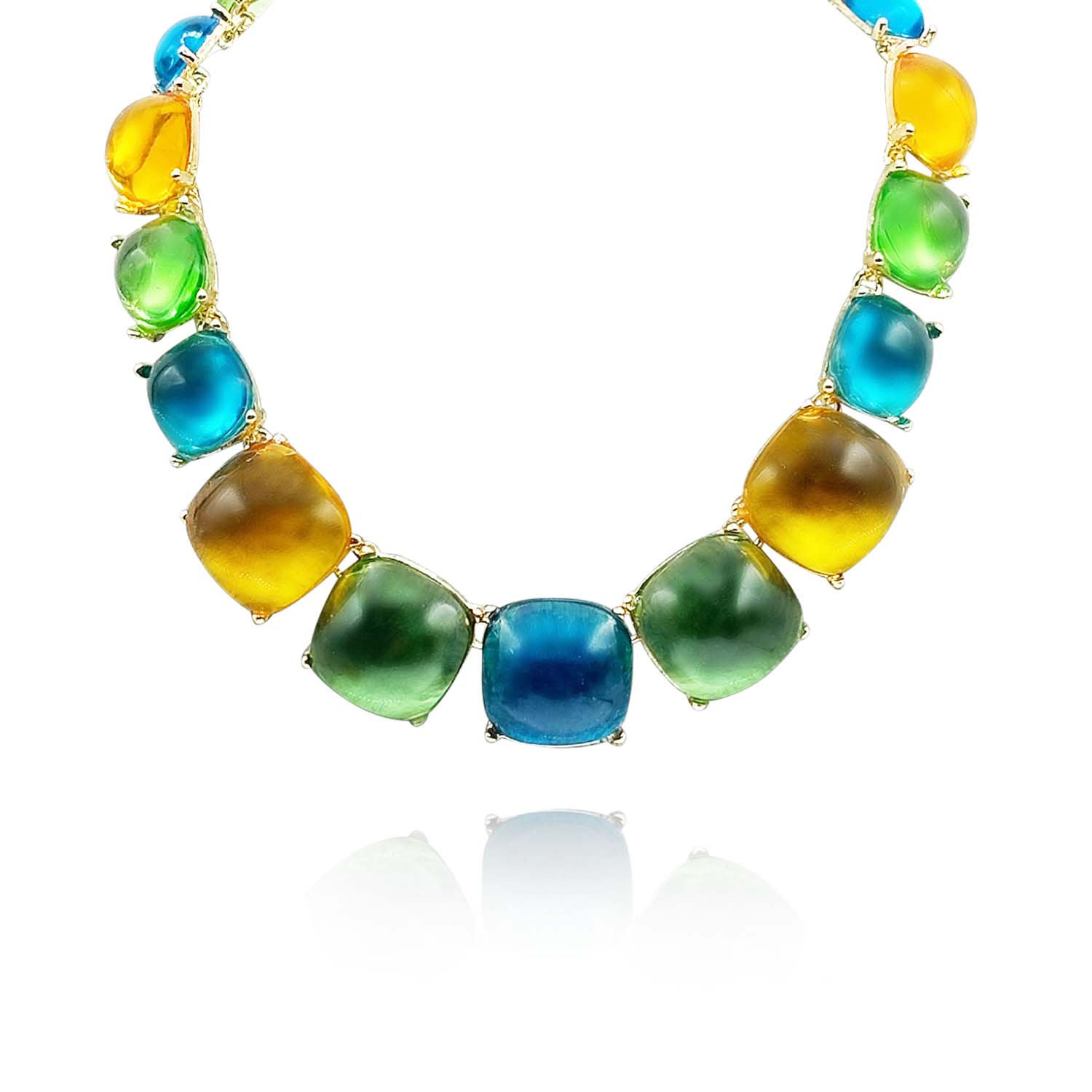 Multi Color Cushion Shaped Resin Necklace