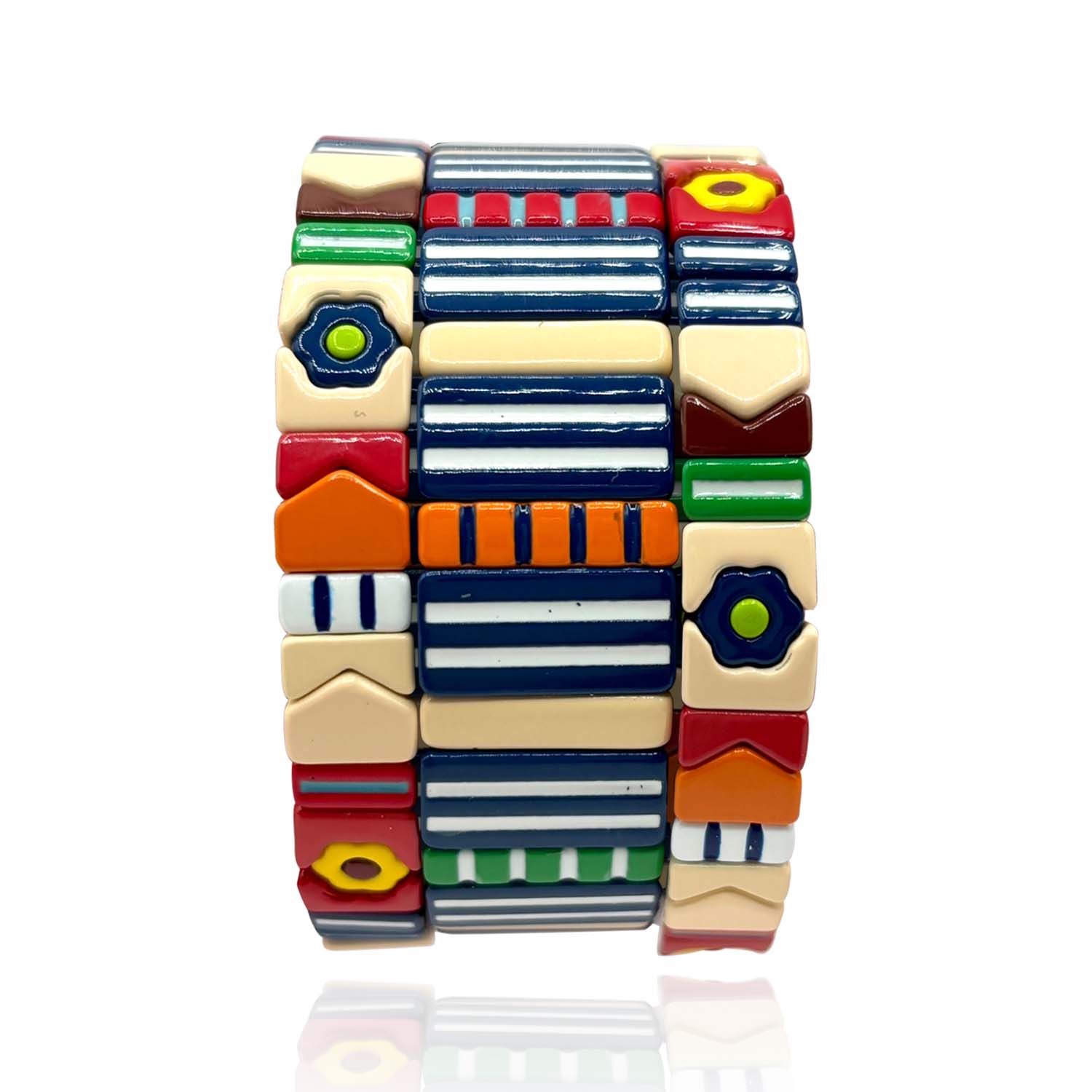 Multi-Color Enamel Three-Strand One-Size Elasticized Bracelets