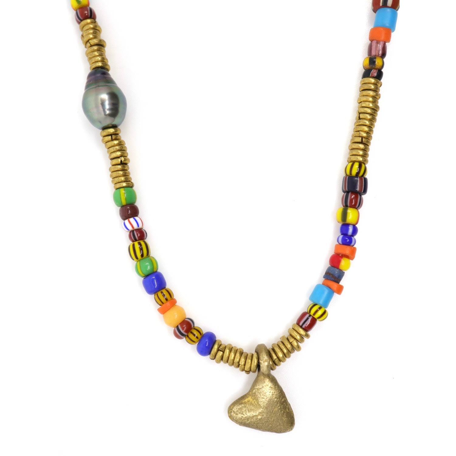 African Glass & Tahitian Pearl Beaded Necklace