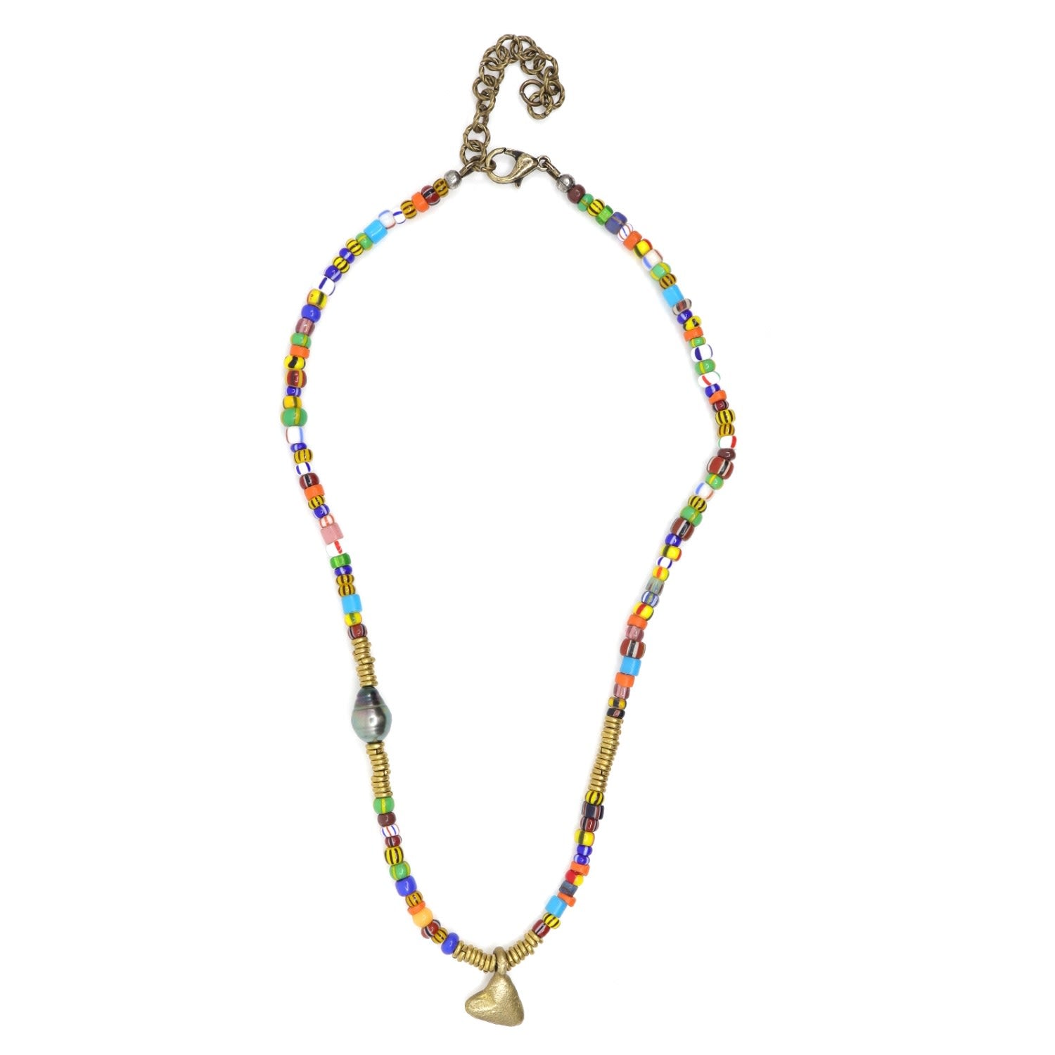 African Glass & Tahitian Pearl Beaded Necklace