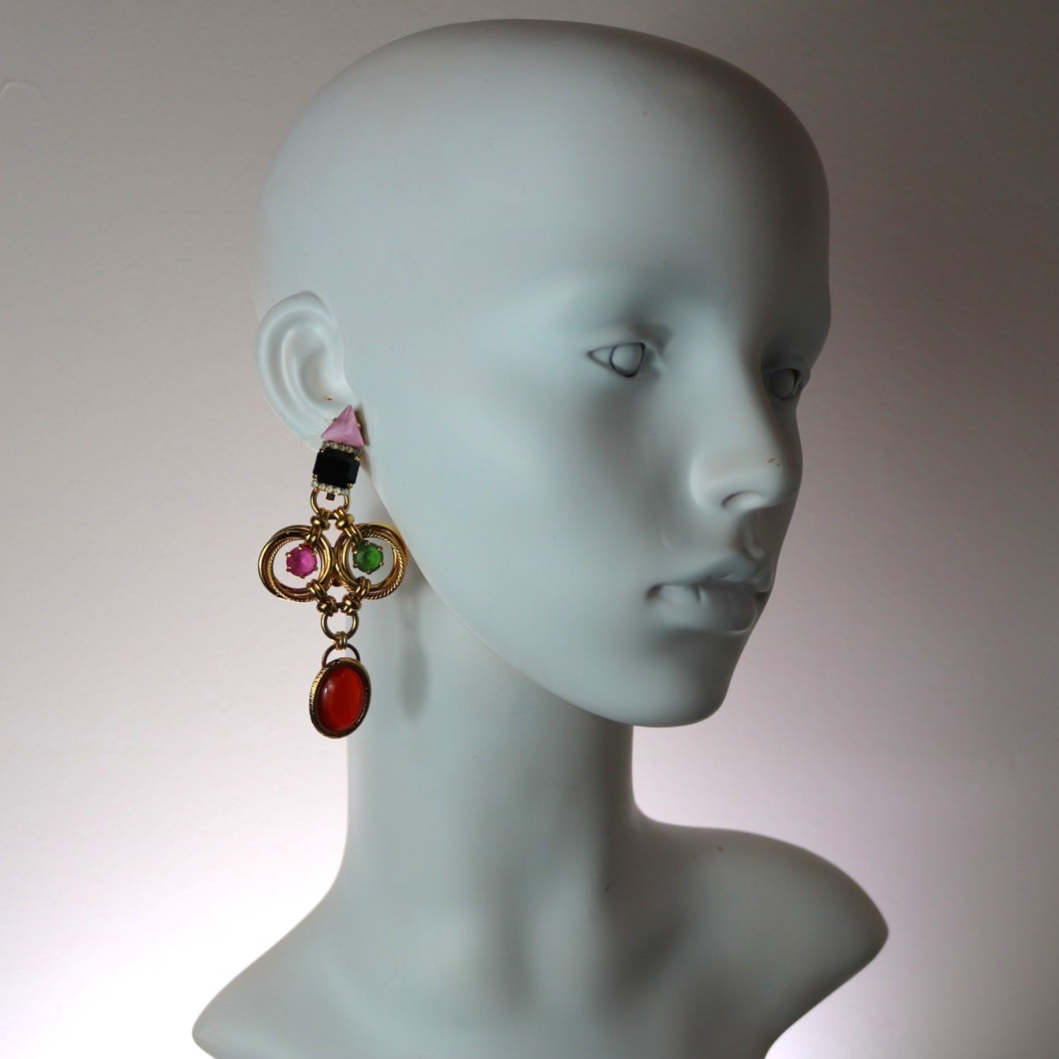 Multi-Coloured Double Gold Knot Single Earring - Clip