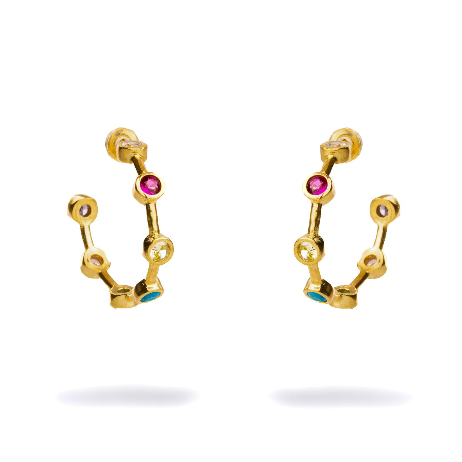 Multi Gemstone Gold Hoop Joy Earrings - Multicolor