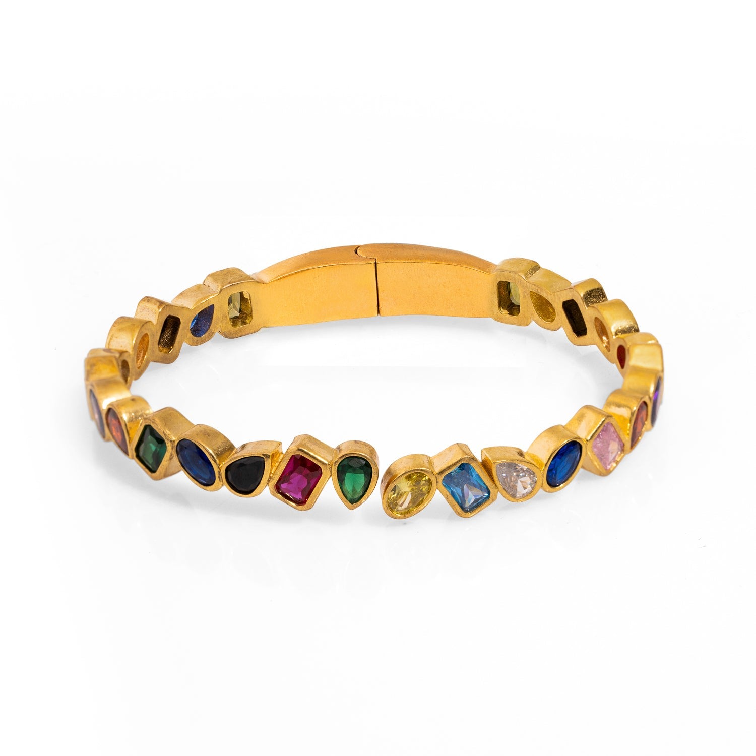 Multi Gemstone & Gold Majestic Bangle Bracelet - Multicolor