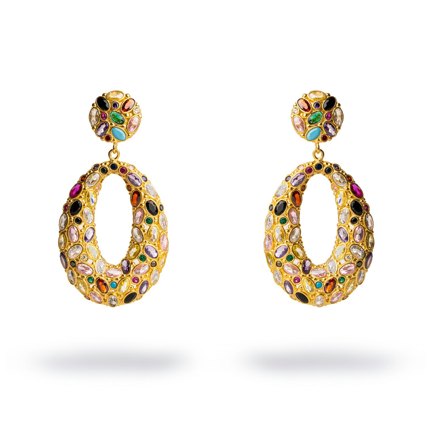 Multi Gemstone & Gold Stylish Look Chunky Dangle Earrings - Multicolor