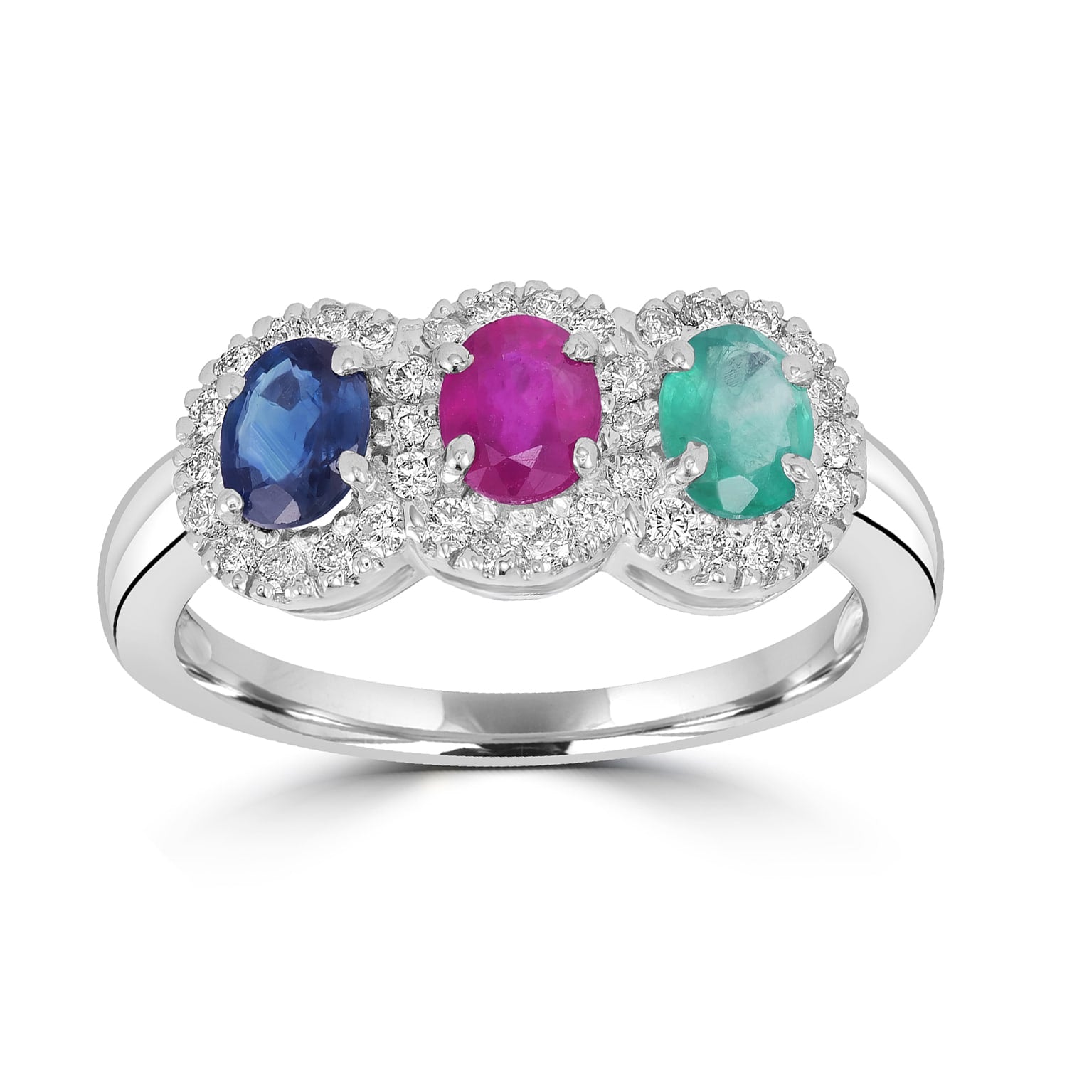 Multi Gemstone Pave Diamond Band Ring In White Gold