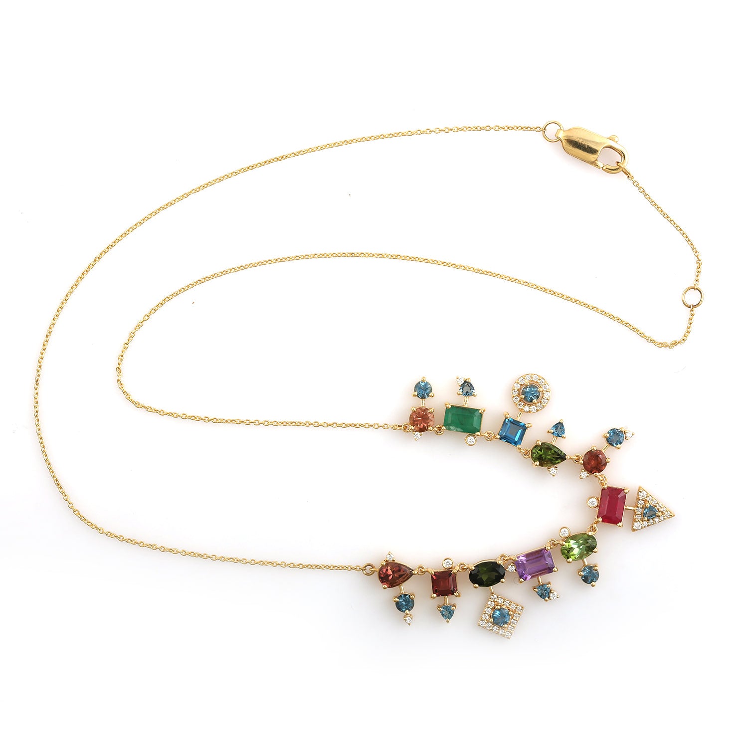 Multi-Gemstone Pave Diamond Choker Necklace In 18K Gold