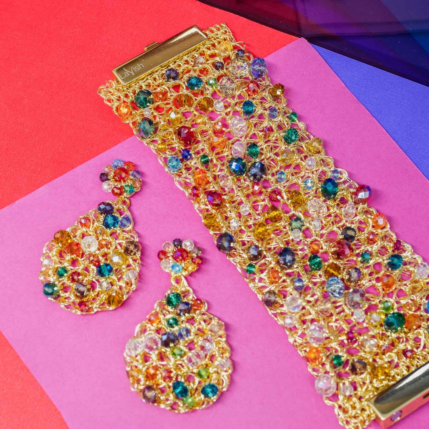 Multi & Gold Aurora Maxi Handmade Crochet Bracelet