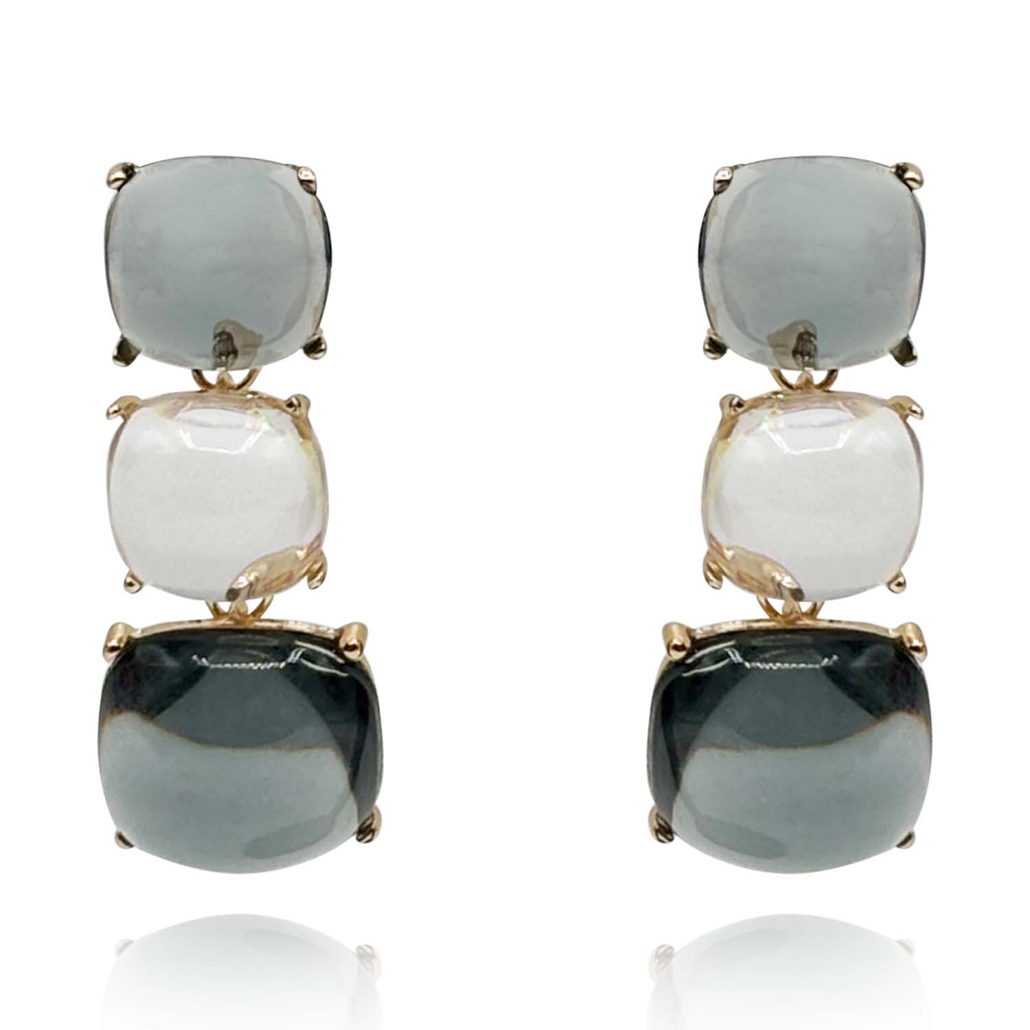 Multi Grey And Clear Cushion Shaped Drop Earrings