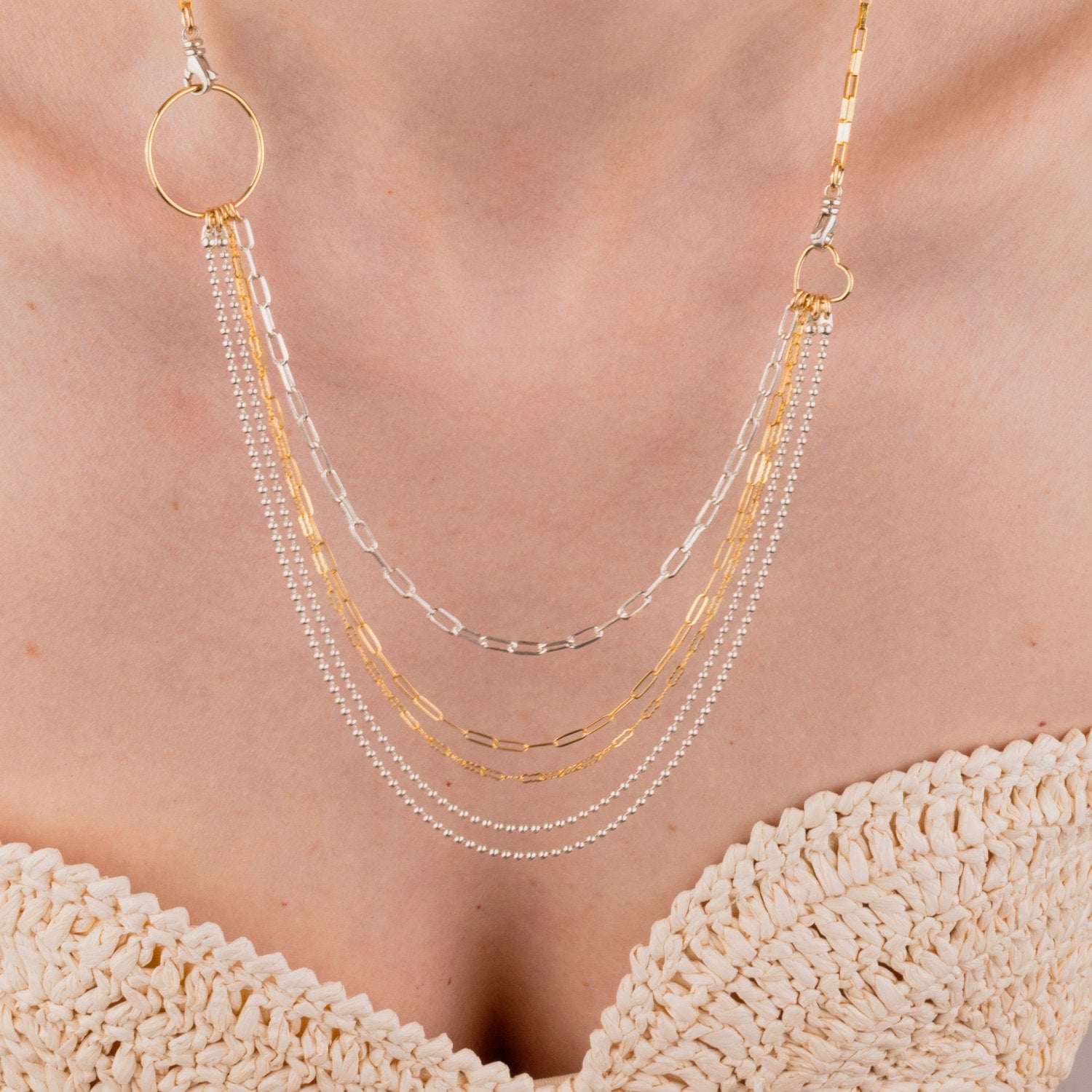 Multi-Layer Sterling Silver & Gold Elegant Necklace