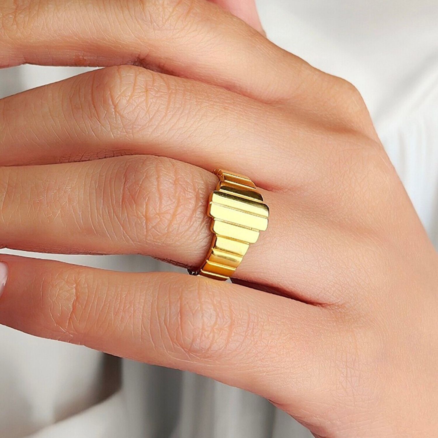 Multi Layered Rectangular Sterling Silver Ring - Gold
