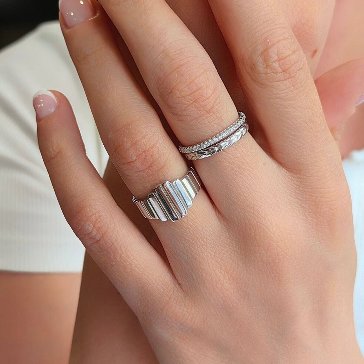 Multi Layered Rectangular Sterling Silver Ring - Silver