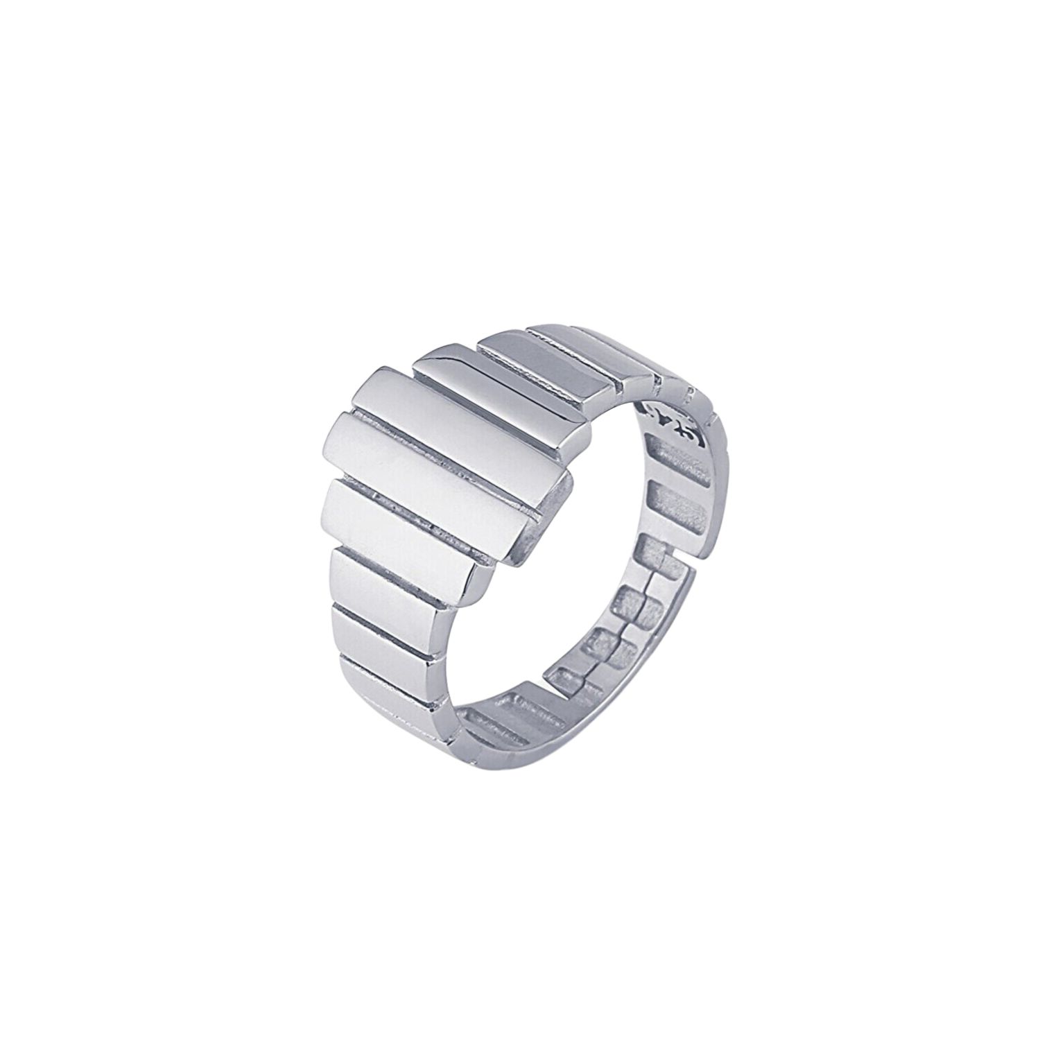 Multi Layered Rectangular Sterling Silver Ring - Silver