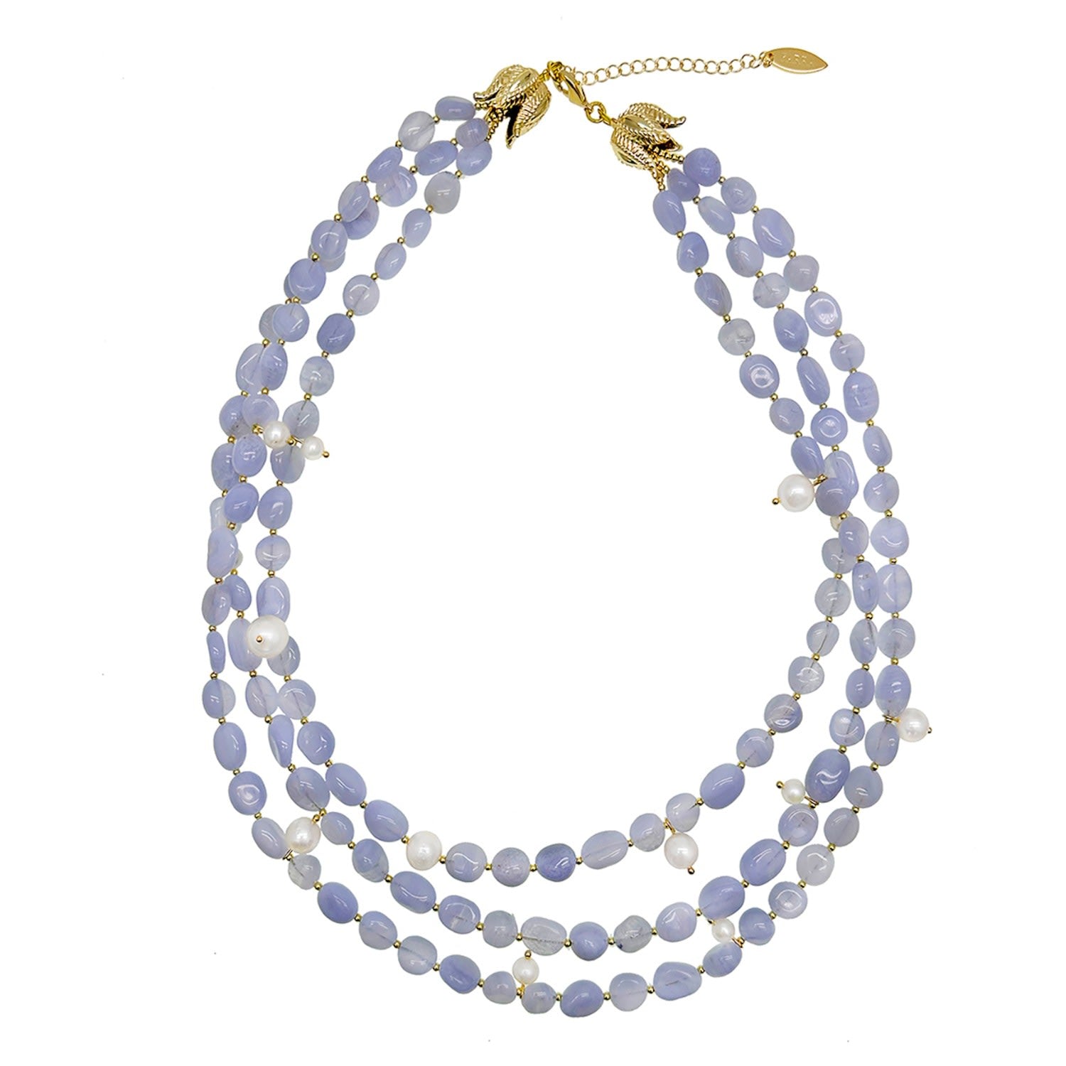 Multi-Layers Blue Lace Agate With Pearls Necklace