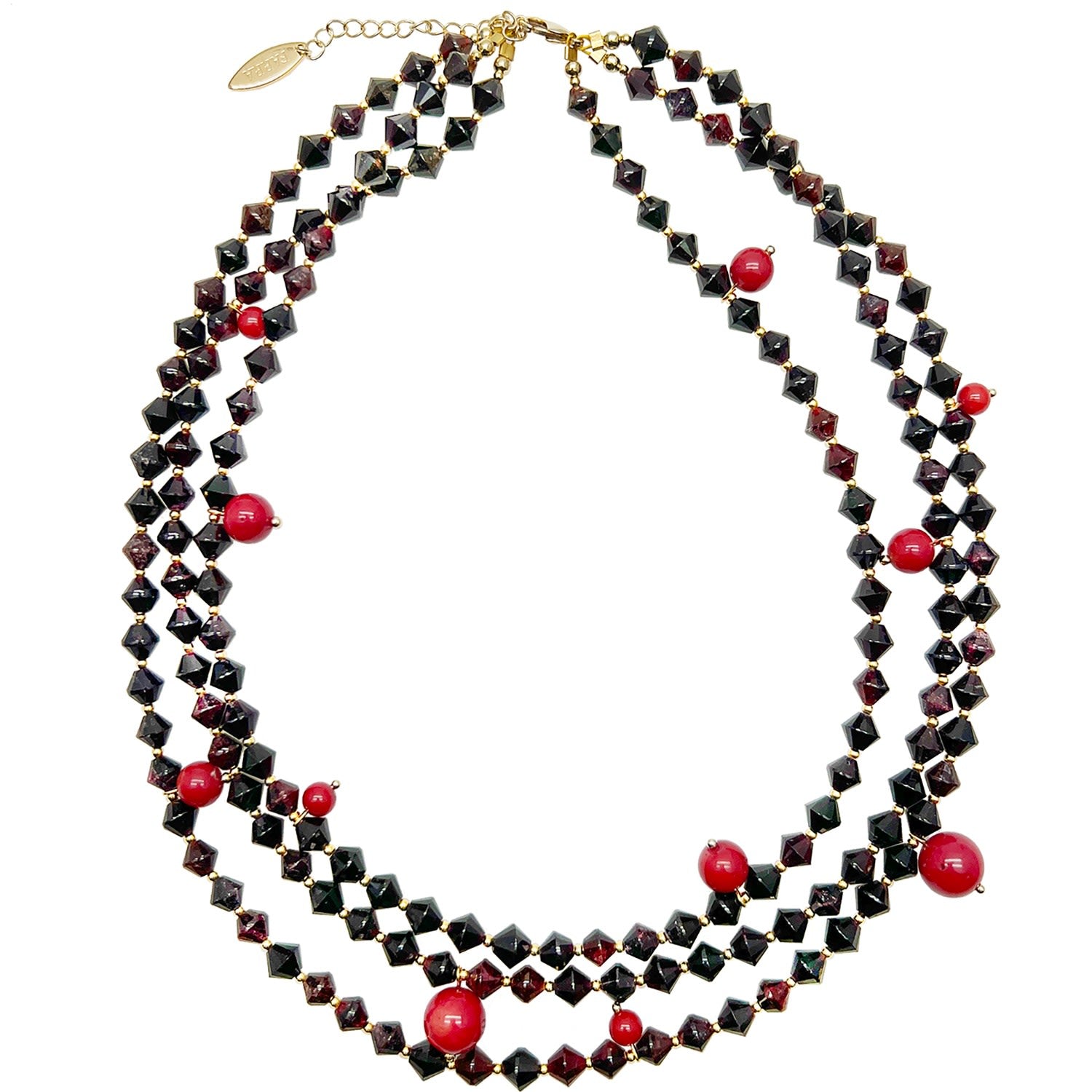 Multi-Layers Garnet With Red Coral Statement Necklace
