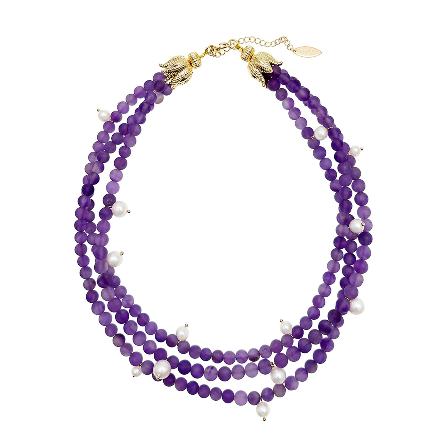 Multi-Layers Matte Amethyst With Pearls Statement Necklace