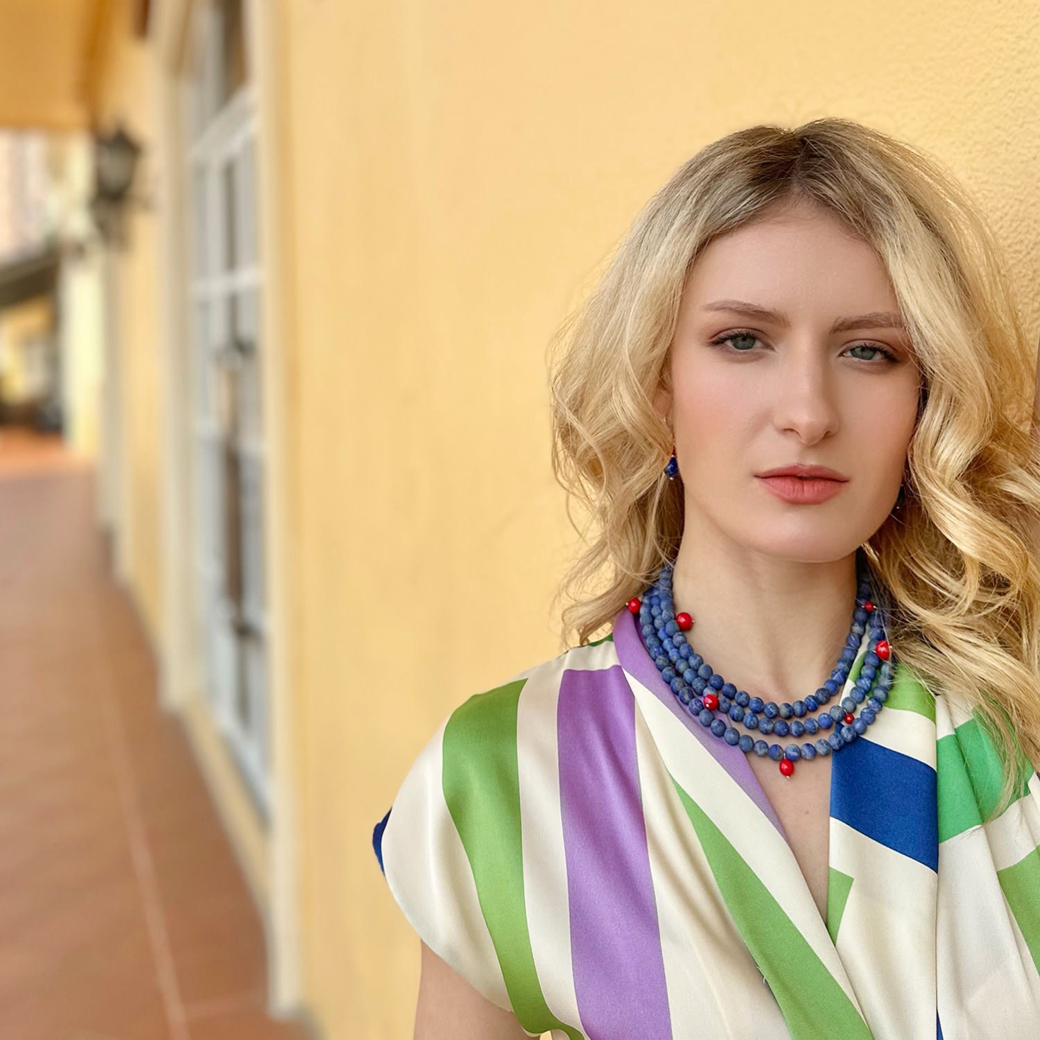 Multi-Layers Matte Blue Lapis With Red Coral Statement Necklace
