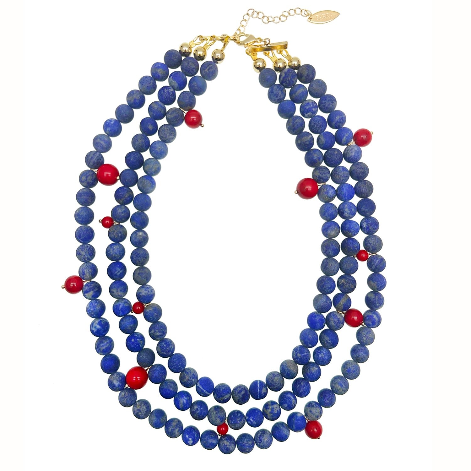 Multi-Layers Matte Blue Lapis With Red Coral Statement Necklace