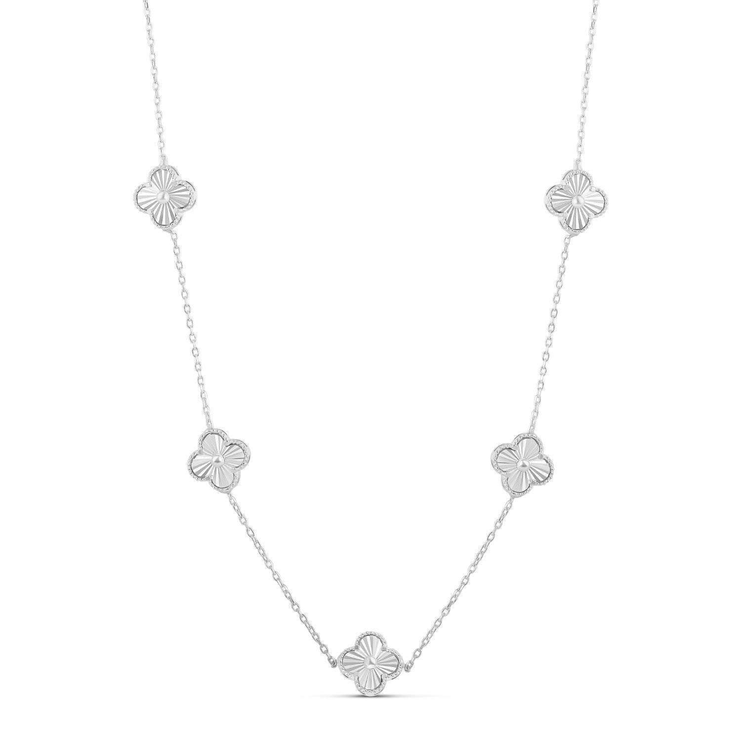 Multi Mini Fluted Clover Necklace - Silver