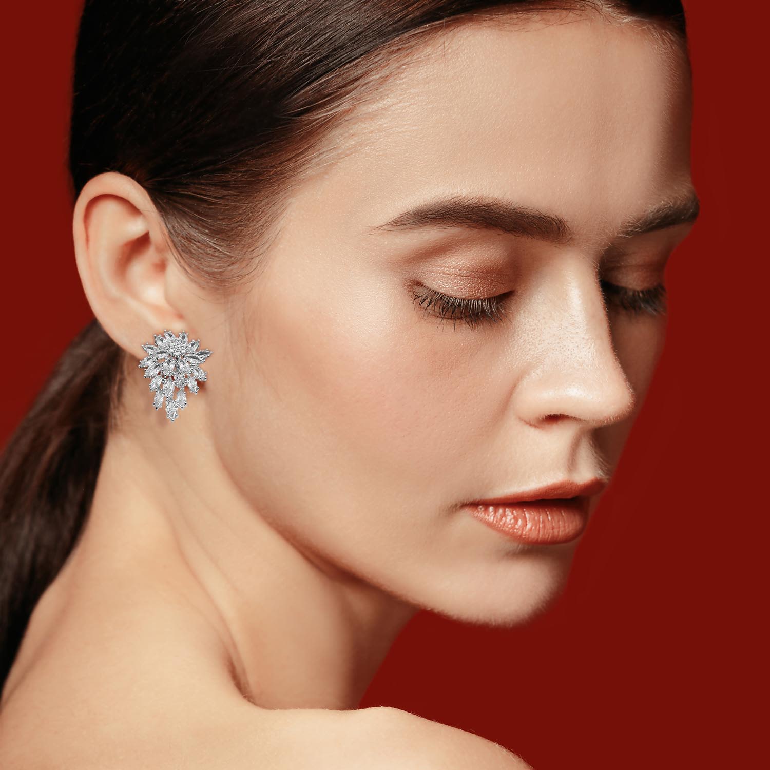Multi Navette Crystal Cluster Rhodium Plate Clip-On Earrings