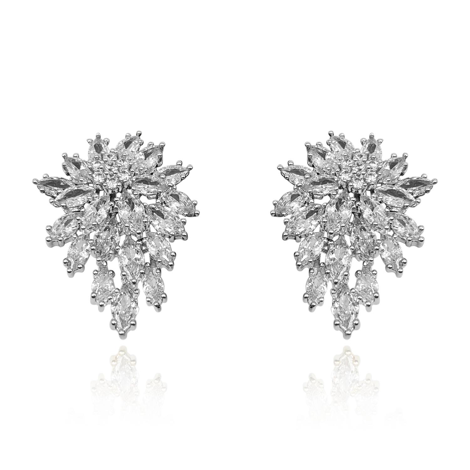 Multi Navette Crystal Cluster Rhodium Plate Clip-On Earrings