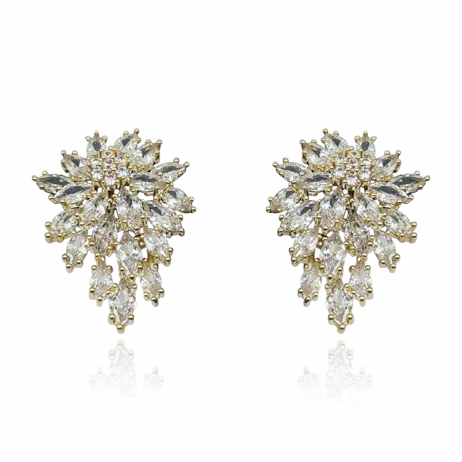 Multi Navette Gold Plate Crystal Cluster Clip-On Earrings